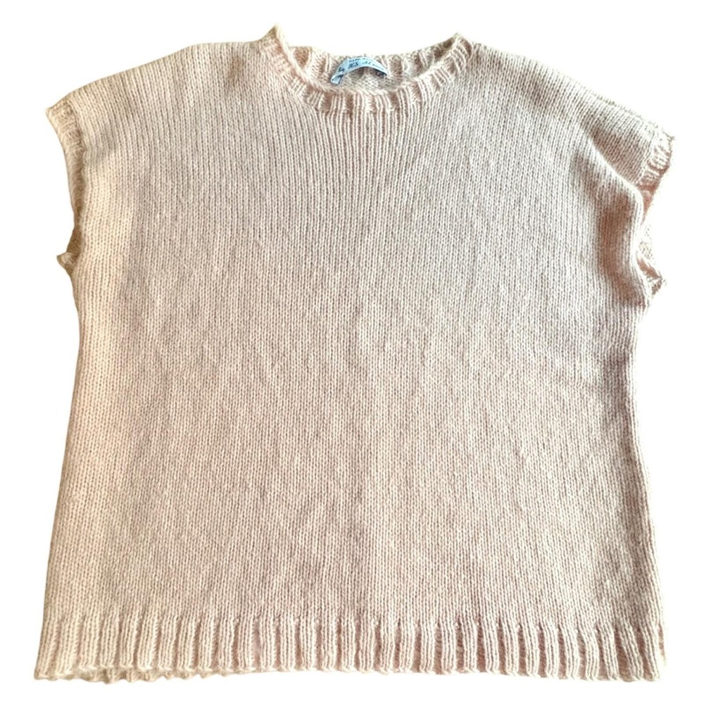 $200 Handmade ALPACA Knit Sleeveless Top Blush Pink Boxy Sweater Vest Sz MED-LG